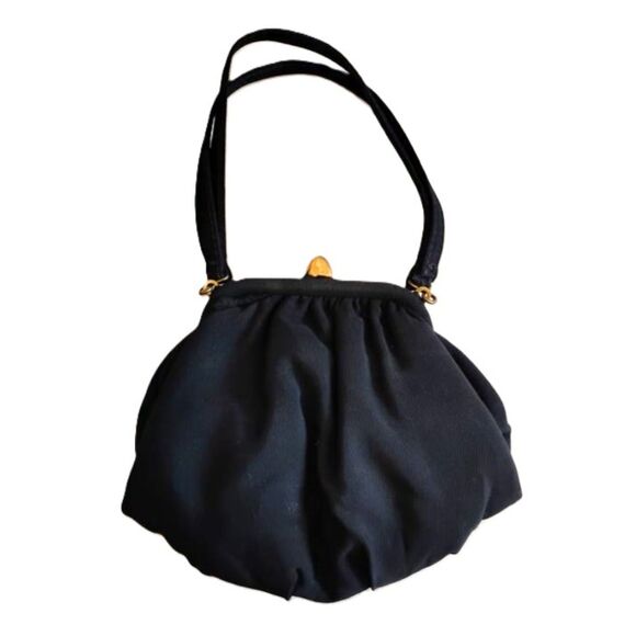 1940s Black Faille Evening Purse With Satin Lining And Brass Clasp - Picture 1 of 3